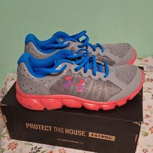Under Armour Kids Sneakers - Gray and Blue with Pink Accents